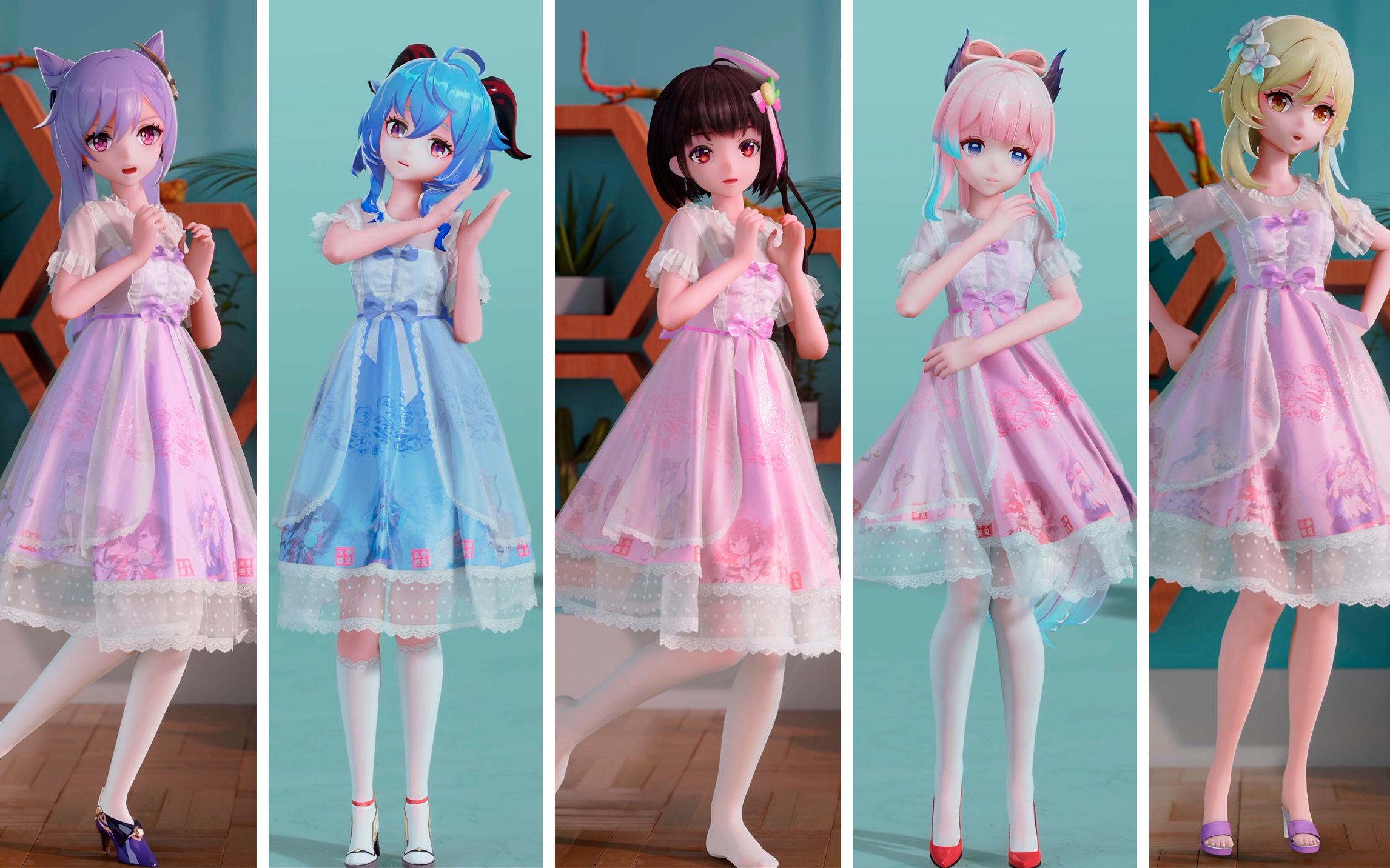 【原神/泠鸢MMD/布料】提瓦特美少女联盟（与梦盛开）