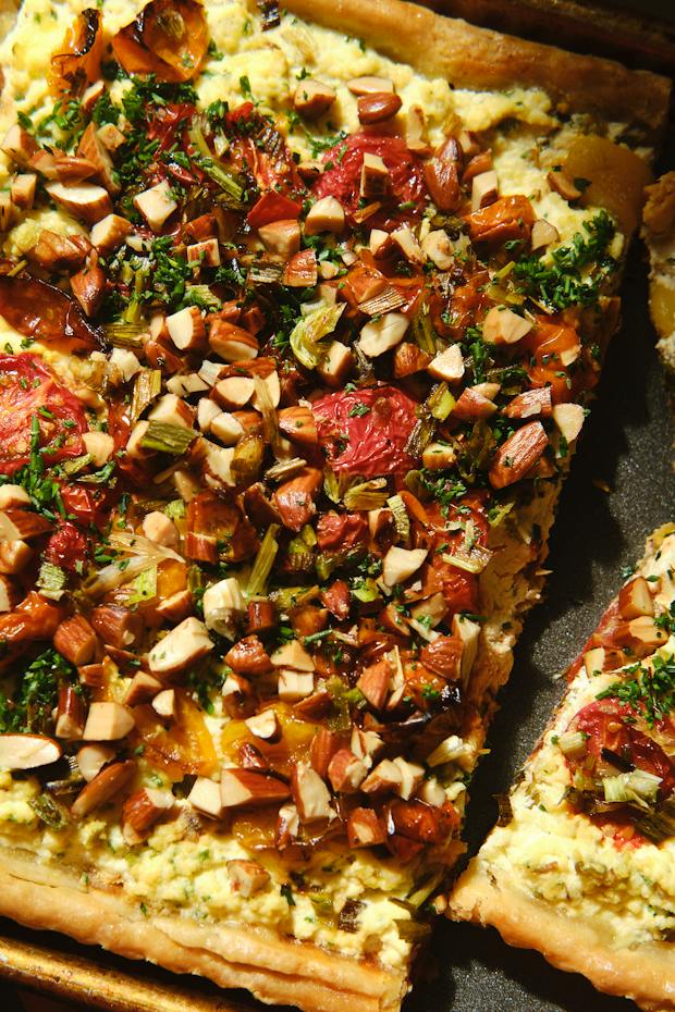 Cherry Tomato Tart with Burnt Scallion Ricotta