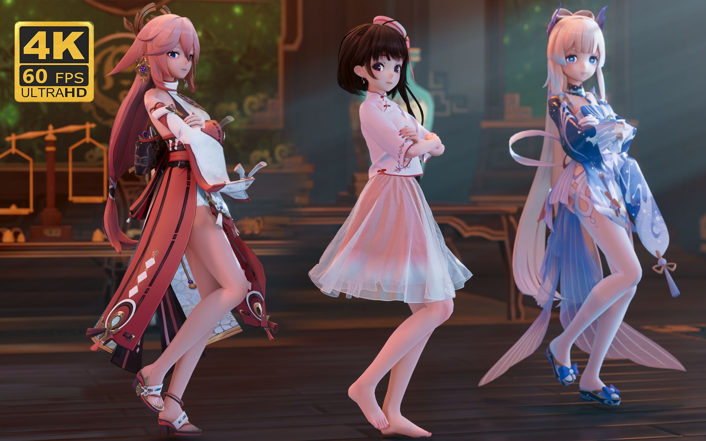 【泠鸢原神MMD/布料】混入一只鸟（爷的笑容真可爱）