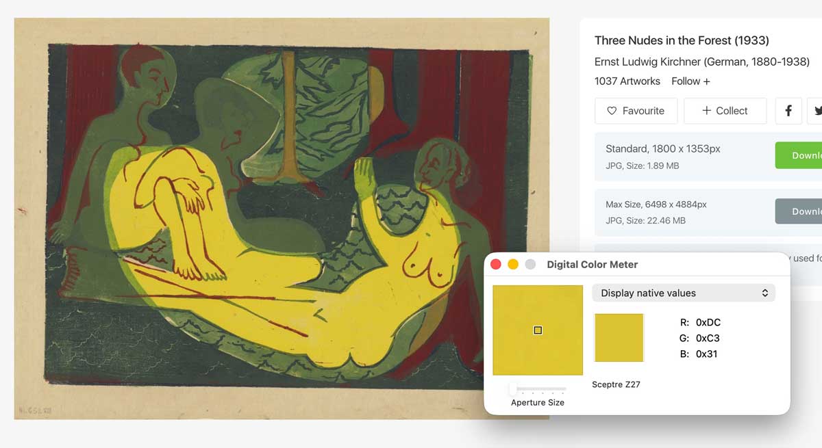 I lifted this yellow-green from a 1933 painting using a hidden Mac tool