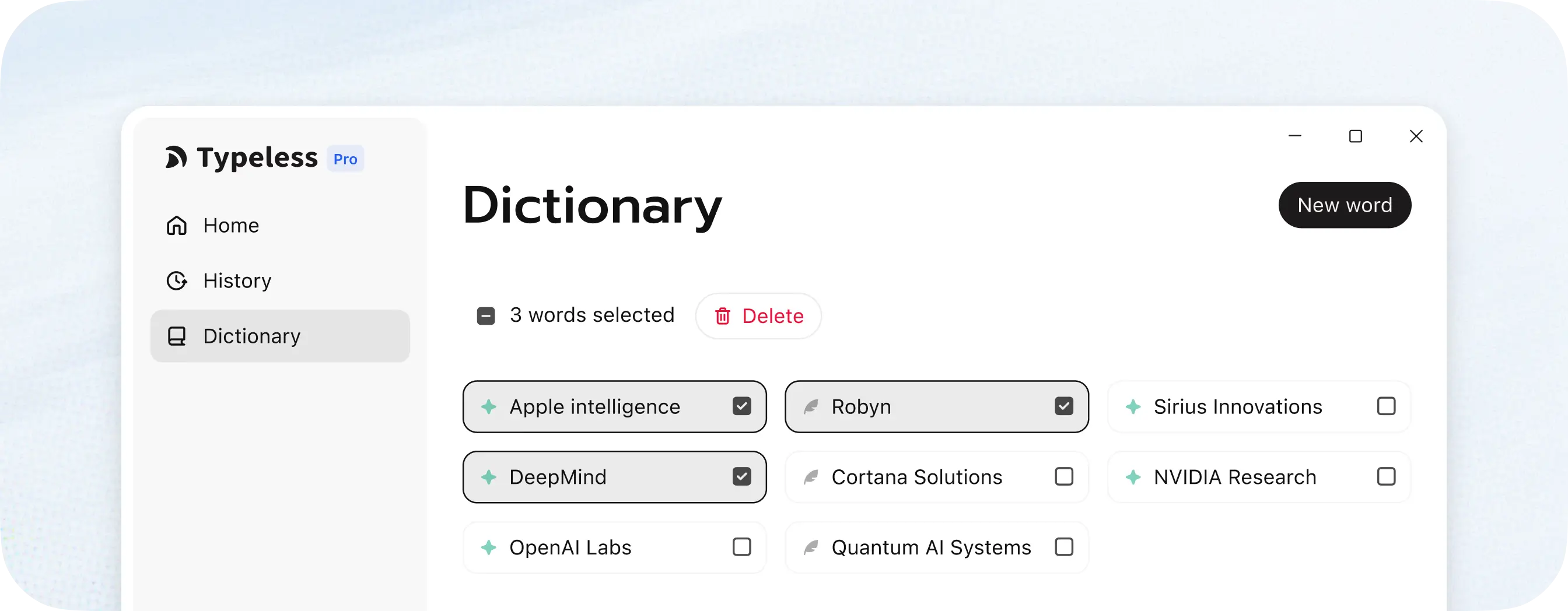 Delete multiple words from your Dictionary