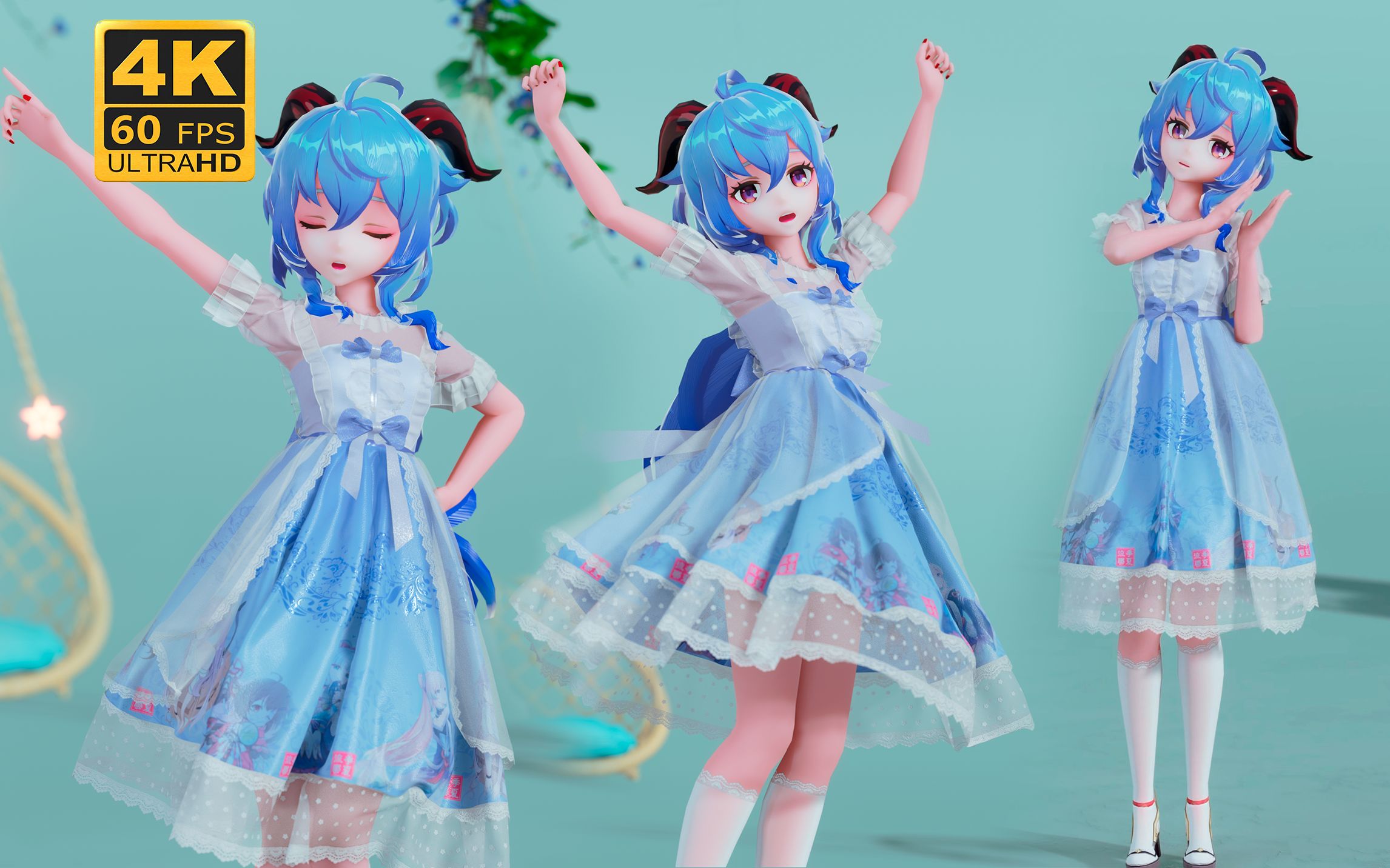 【甘雨MMD/布料】甘雨竖屏白丝洛丽塔——与梦盛开