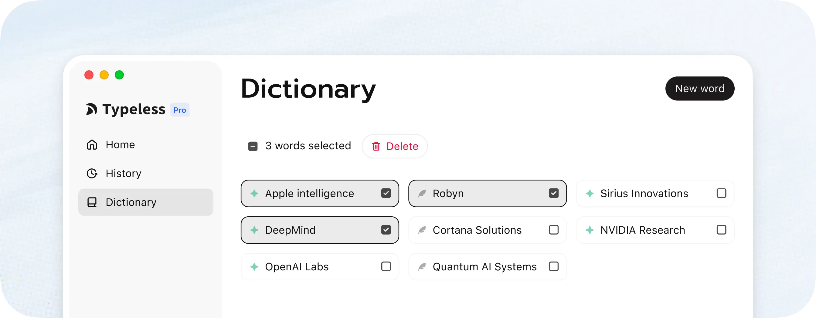 Delete multiple words from your Dictionary